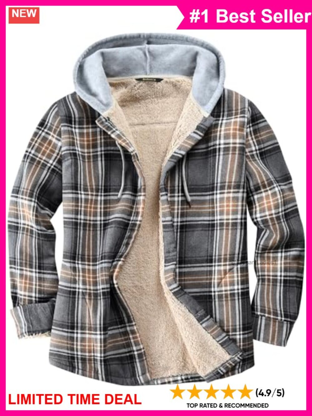 Women Sherpa Lined Flannel Shirt Jacket Cotton Plaid Button Down Hooded